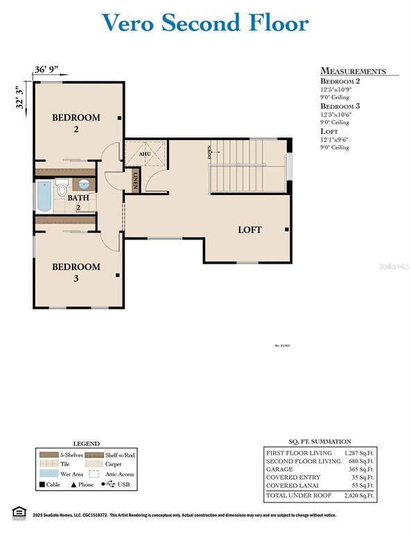 This floor plan shows the second level of a house featuring two bedrooms and a loft — 120 BEACHVIEW DRIVE, ORMOND BEACH, FL