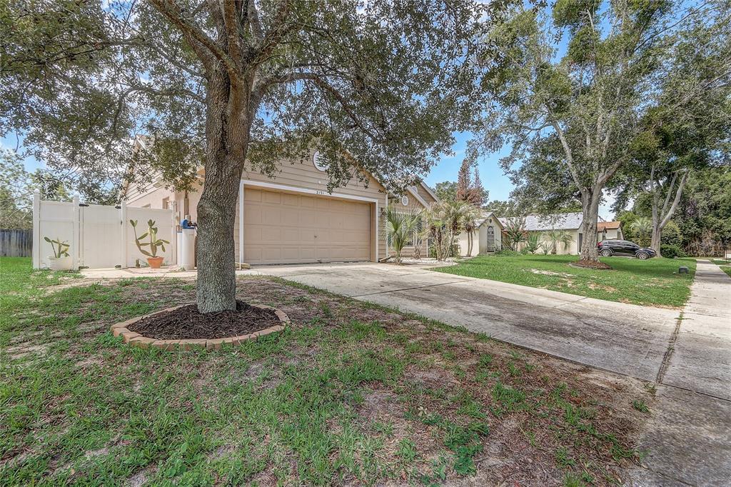 A single-story house with a beige garage and a concrete driveway under large trees — 2191 ALCLOBE CIRCLE, OCOEE, FL