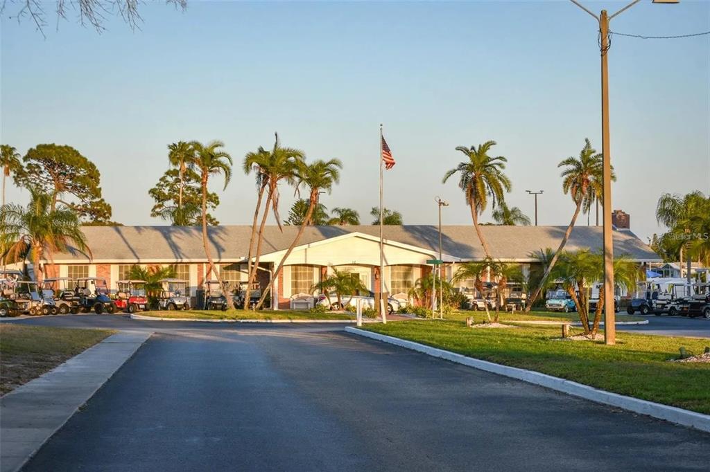 A single-story building with a light-colored facade and a row of palm trees in front — 183 PHILADELPHIA BOULEVARD UNIT 22, PALM HARBOR, FL