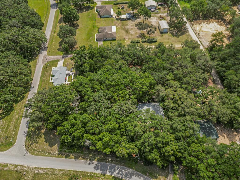 An aerial view shows a house surrounded by dense trees near a paved road — TBD SW 136TH COURT RD, DUNNELLON, FL