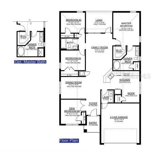 This is a floor plan showing a four-bedroom home with a two-car garage and lanai — 11584 GRACE ROAD, WEEKI WACHEE, FL