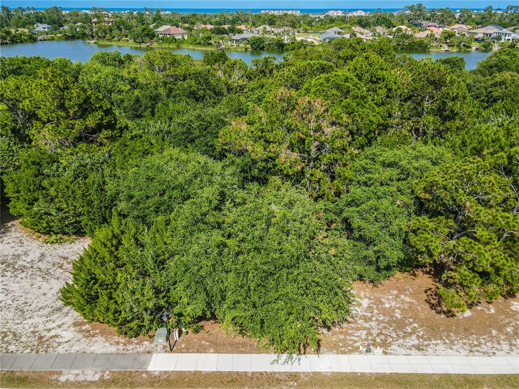 A vacant, wooded residential lot sits along a sidewalk with a lake and ocean beyond — 22 N LAKEWALK DRIVE, PALM COAST, FL