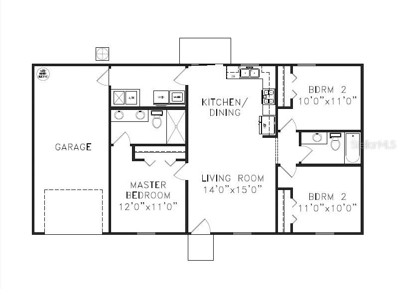 This is a floor plan for a three-bedroom house with a garage and two bathrooms — 15776 SW 27TH LANE, OCALA, FL