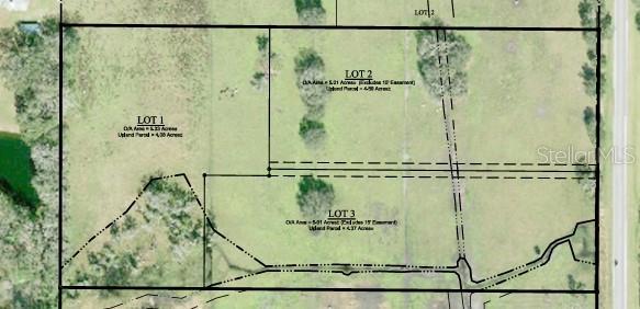 This is a land survey map showing the layout and acreage of three separate lots — 0 S CR 39, LITHIA, FL