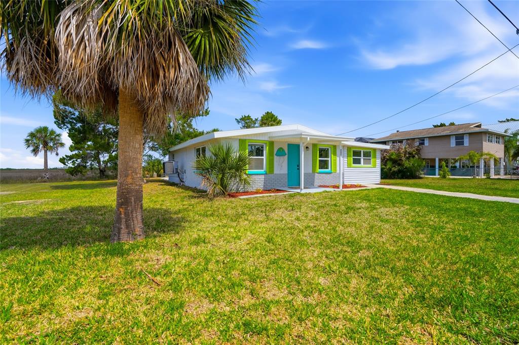 A blue hammock is strung between two palm trees overlooking a marshy landscape — 4021 EAGLE NEST DRIVE, HERNANDO BEACH, FL