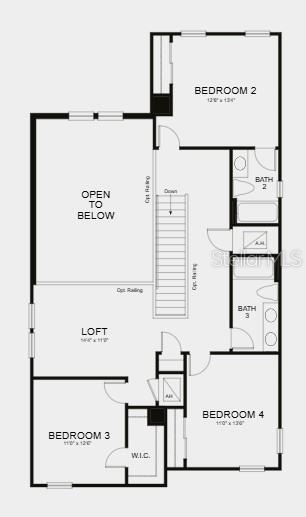 This is a floor plan of a second-story layout featuring three bedrooms, a loft, and bathrooms — 11400 STRONG STEM ROW, SAN ANTONIO, FL