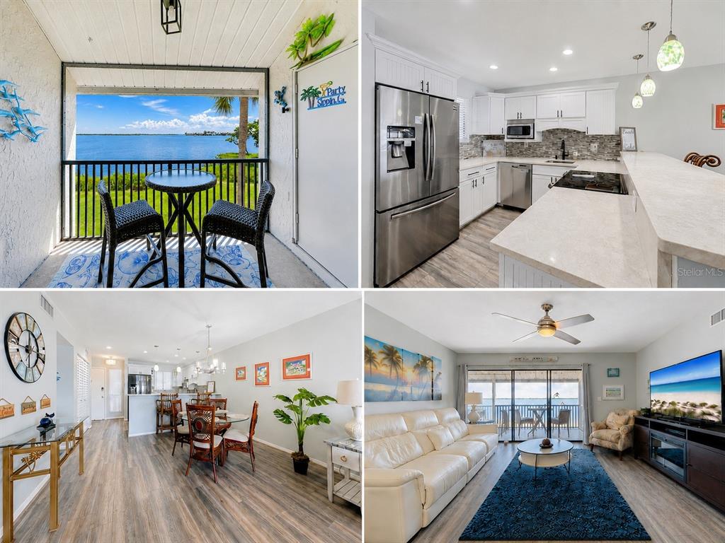 A view of a blue bay from a balcony with a black railing and palm tree — 1801 GULF DRIVE N UNIT 293, BRADENTON BEACH, FL