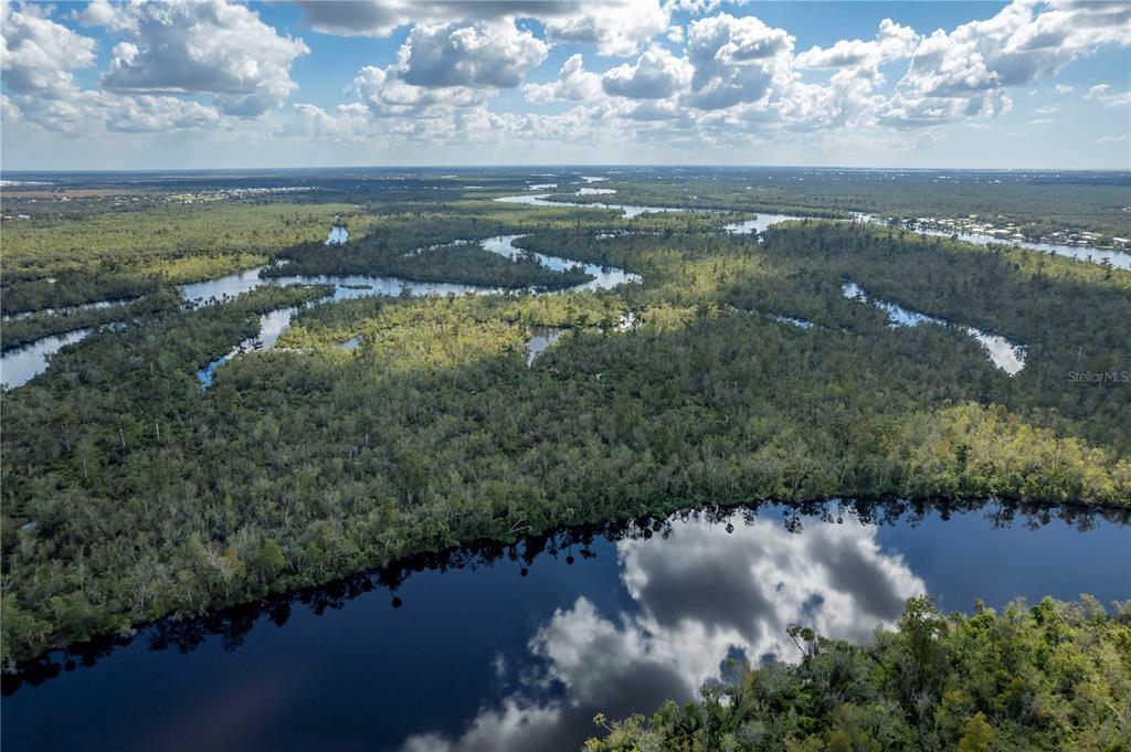 An aerial view of a winding river flowing through a dense, green forest under clouds — SW CO ROAD 761 UNIT A, ARCADIA, FL