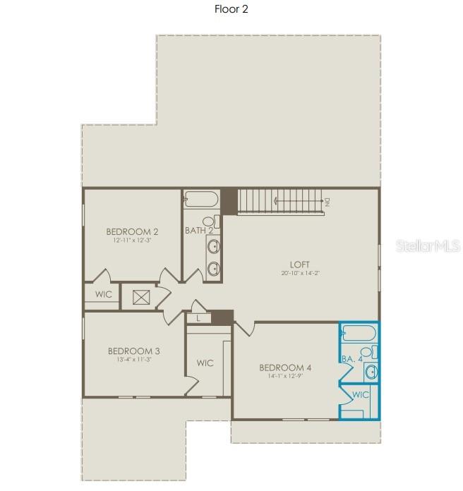 This floor plan shows the second level of a home featuring three bedrooms, a loft, and two bathrooms — 5625 FLAME VINE WAY, ST CLOUD, FL