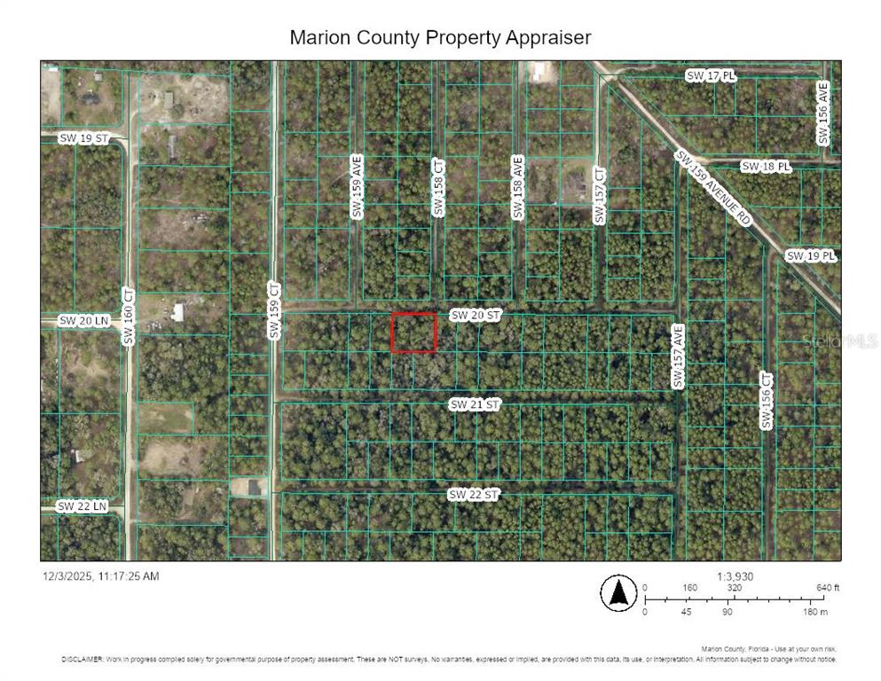 This is a property map showing a highlighted parcel of land in a wooded area — 0 SW 20TH STREET, OCALA, FL