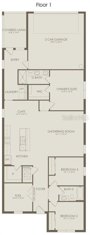 This is a floor plan for a single-story home with three bedrooms and a two-car garage — 10710 LEAFY LAUREL STREET, ORLANDO, FL