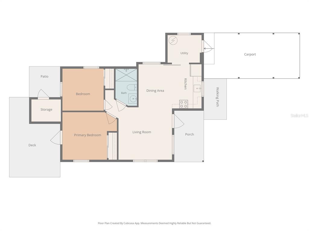 This is a floor plan showing a house with two bedrooms, one bathroom, and a carport — 13313 2ND STREET E, MADEIRA BEACH, FL