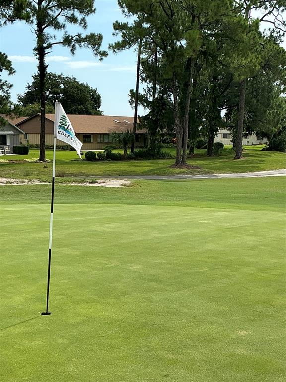 A golf course putting green with a flagstick in the foreground and houses in the background — 31 LAKE FAIRGREEN CIRCLE, NEW SMYRNA BEACH, FL
