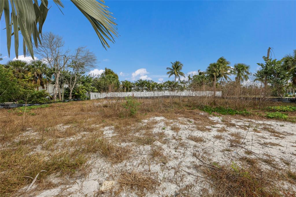 A vacant, sandy lot with sparse vegetation and palm trees under a clear blue sky — 6500 GULFSIDE ROAD, LONGBOAT KEY, FL