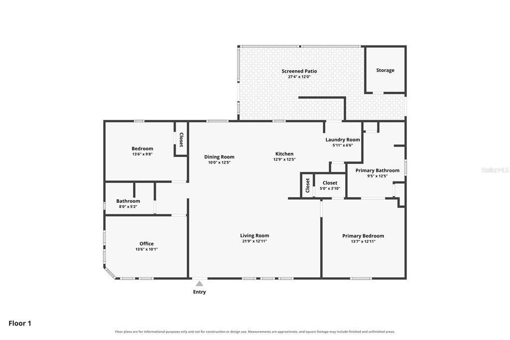 This is a floor plan of a single-story home with two bedrooms, an office, and patio — 1000 KINGS HIGHWAY UNIT 380, PORT CHARLOTTE, FL