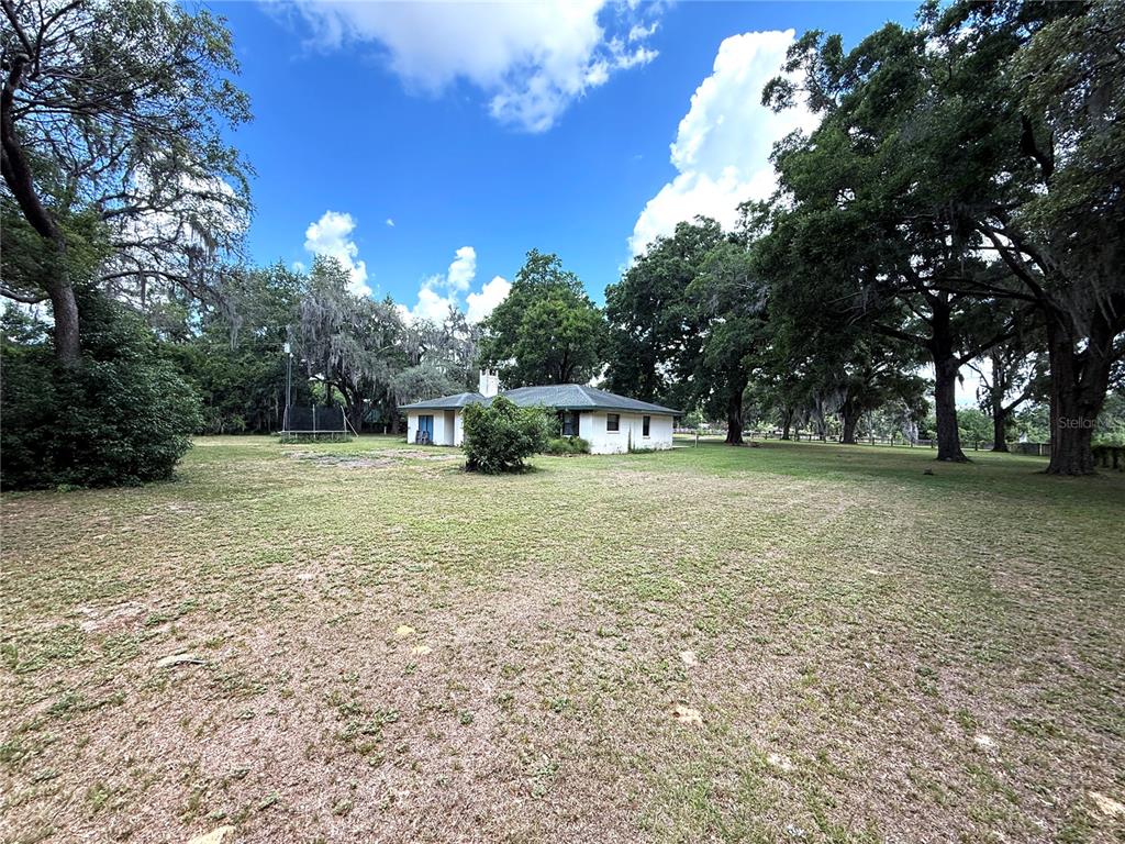 A white single-story house sits on a large, grassy lot surrounded by mature oak trees — 7119 SW 80TH AVENUE, OCALA, FL
