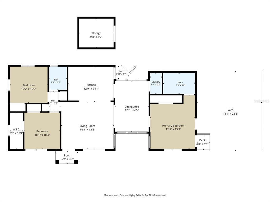 This is a floor plan showing the layout of a house with three bedrooms and a yard — 440 42ND STREET N, ST PETERSBURG, FL