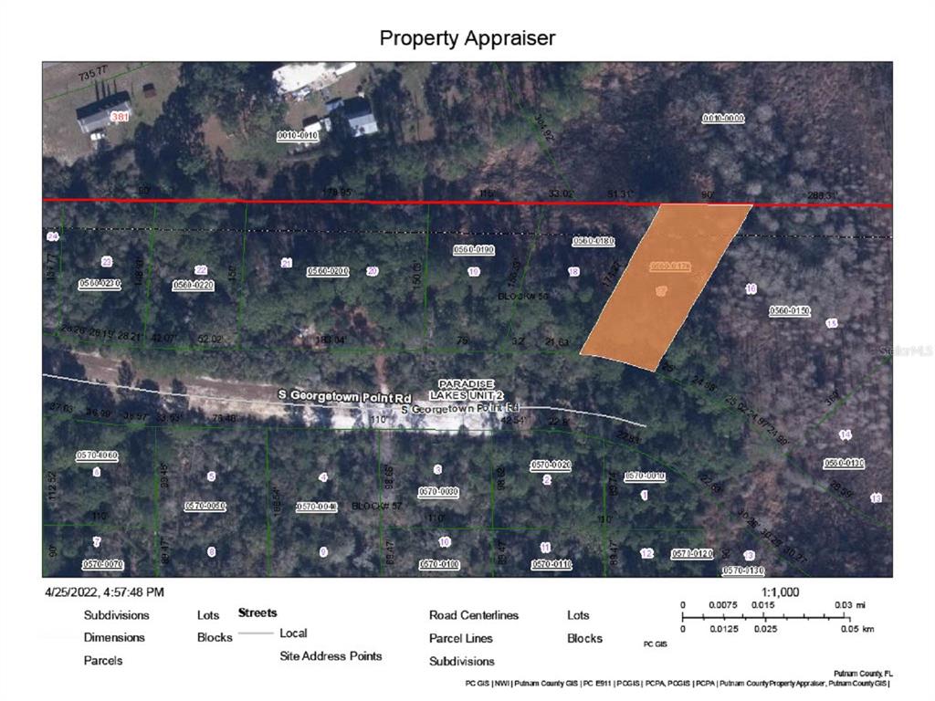 This is a property appraiser map showing parcel lines and lot numbers in a subdivision — S GEORGETOWN POINT ROAD, GEORGETOWN, FL