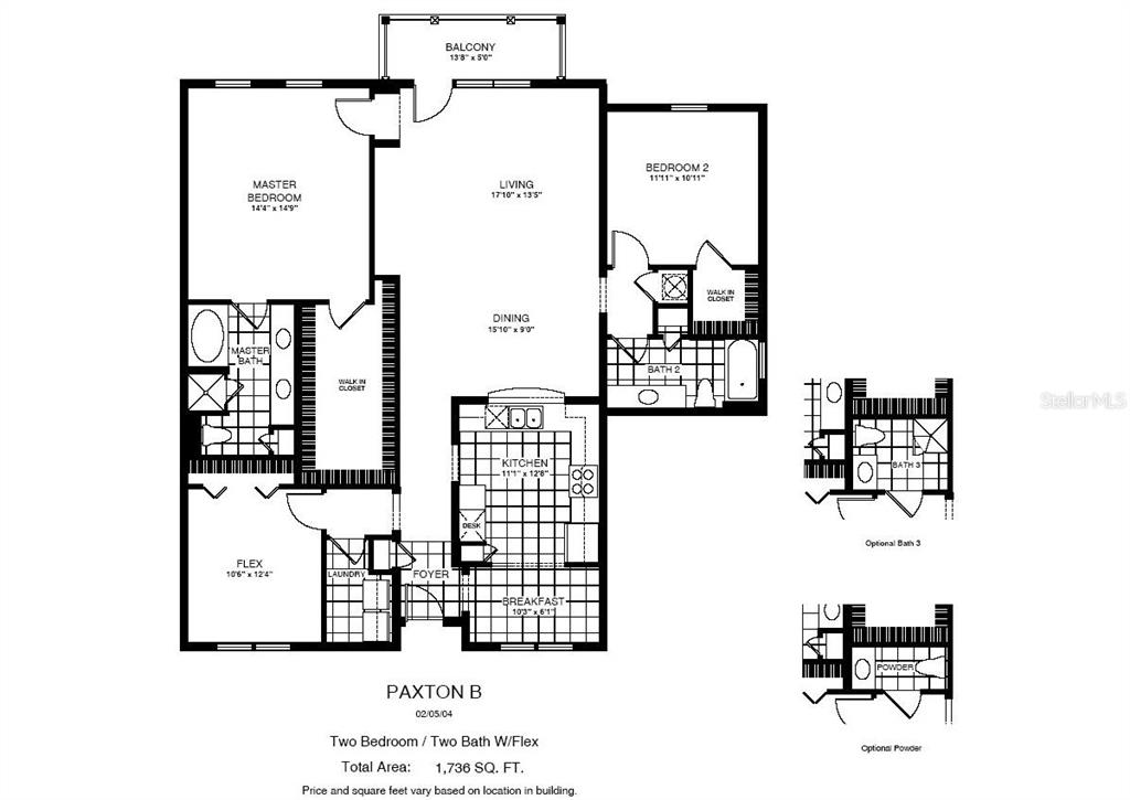 This is a floor plan for a two-bedroom, two-bath apartment with a flex room — 1231 WRIGHT CIR UNIT 308, CELEBRATION, FL
