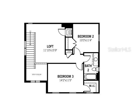 This is a floor plan of an upper level featuring a loft, two bedrooms, and bath — 1706 SOARING VIDA STREET, PALMETTO, FL