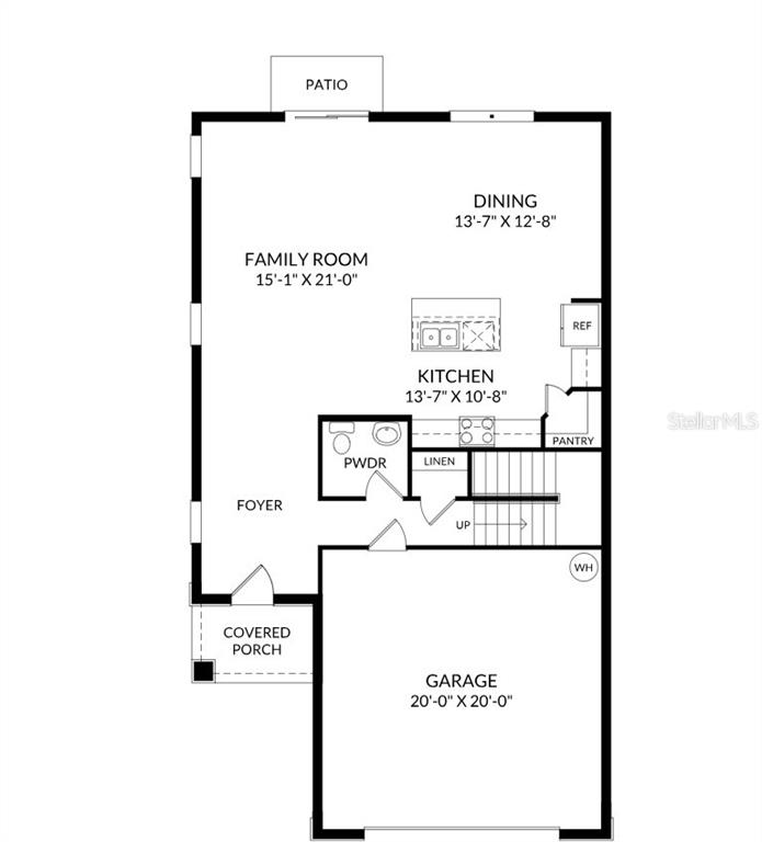 This is a floor plan of a home's first level featuring a garage and open layout — 4141 LAVENDER COURT, LAKE HAMILTON, FL