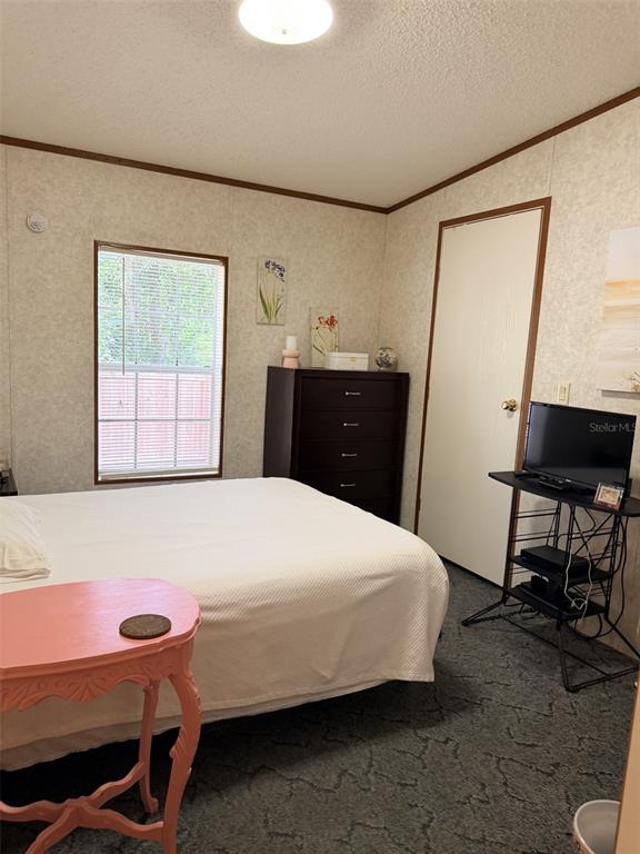 A bedroom features a bed, a dark wood dresser, a television on a stand, and carpet — 230 E RODGERS BOULEVARD, CHIEFLAND, FL