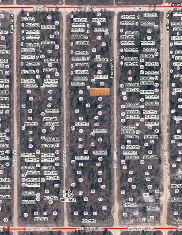 This is a map showing property lot lines and parcel numbers in a residential area — 00 HOUSTON STREET, INTERLACHEN, FL