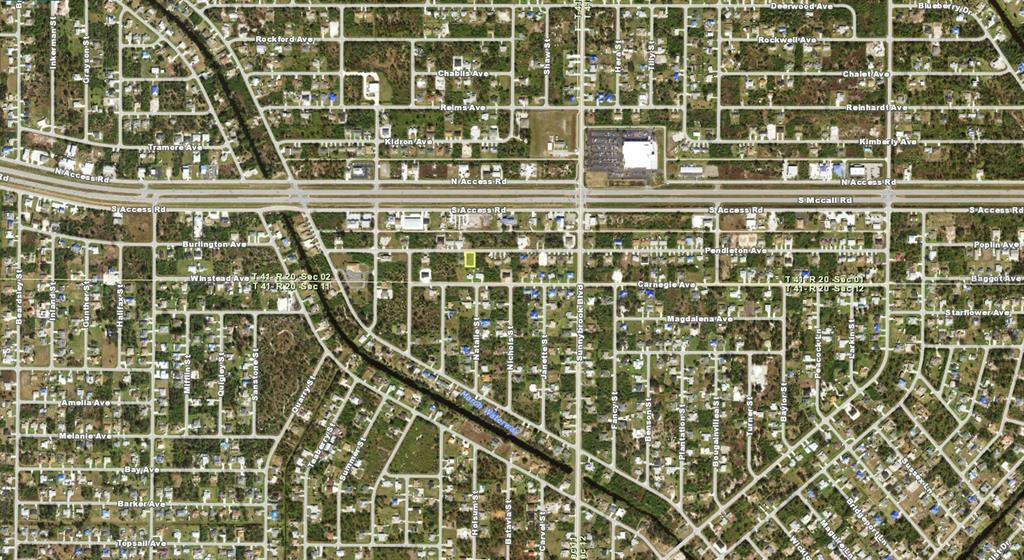 This is an aerial map view of a residential neighborhood with a highlighted property lot — 10435 PENDLETON AVENUE, ENGLEWOOD, FL
