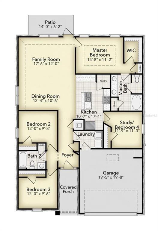 This is a floor plan for a single-story house with four bedrooms and a garage — 16780 NW 178TH TER, ALACHUA, FL