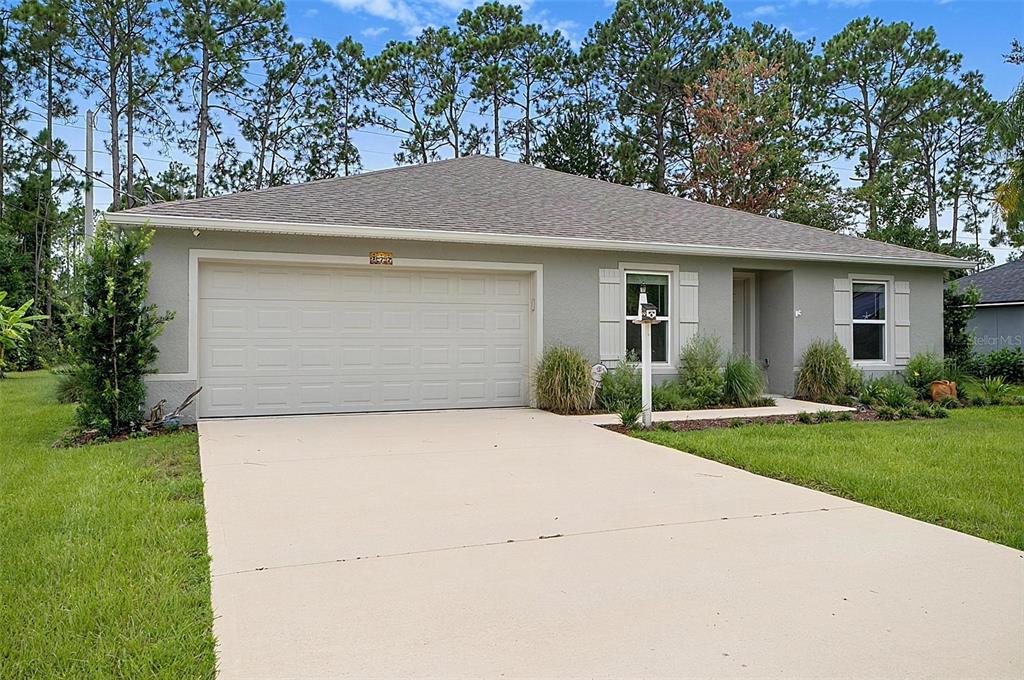 A single-story house with a gray stucco exterior, a two-car garage, and a concrete driveway — 177 UNDERWOOD TRAIL, PALM COAST, FL