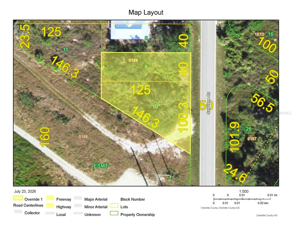 This is a map layout showing property lot lines and dimensions for a residential area — 1297 SULSTONE DRIVE, PUNTA GORDA, FL