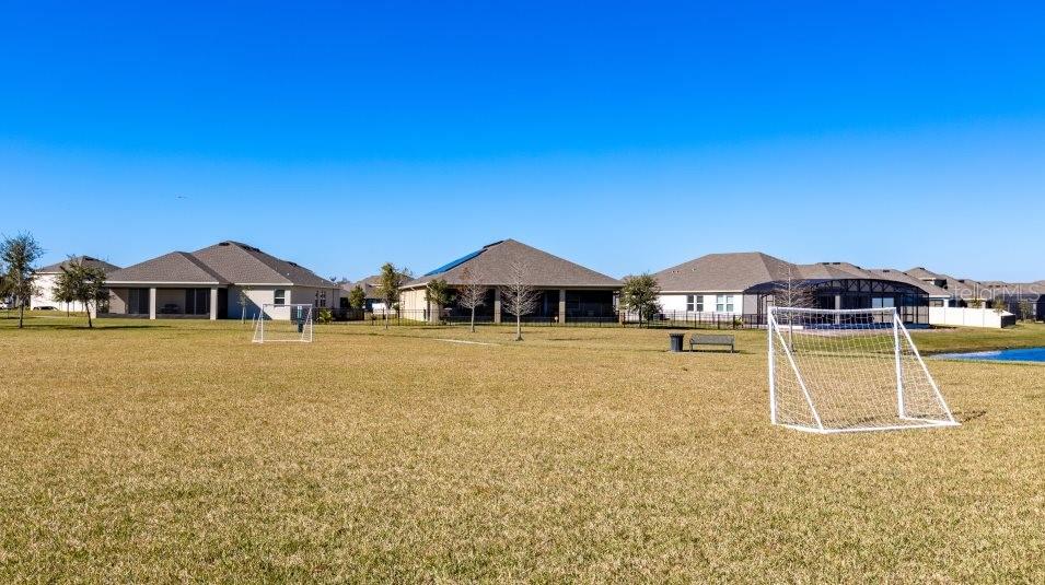 A grassy field features two soccer goals in front of several suburban houses — 3873 AMERS LOOP, HAINES CITY, FL