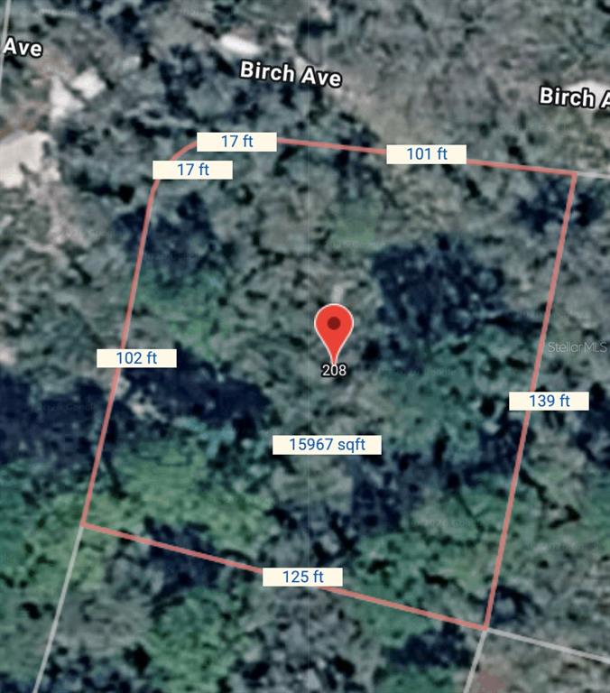 This is a satellite map view of a plot of land with property dimensions labeled — 208 WILDWOOD TERRACE, SEBRING, FL