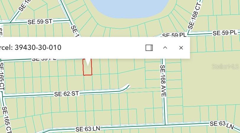 This image is a map showing a highlighted parcel of land — TBD SE 59TH PLACE, OCKLAWAHA, FL