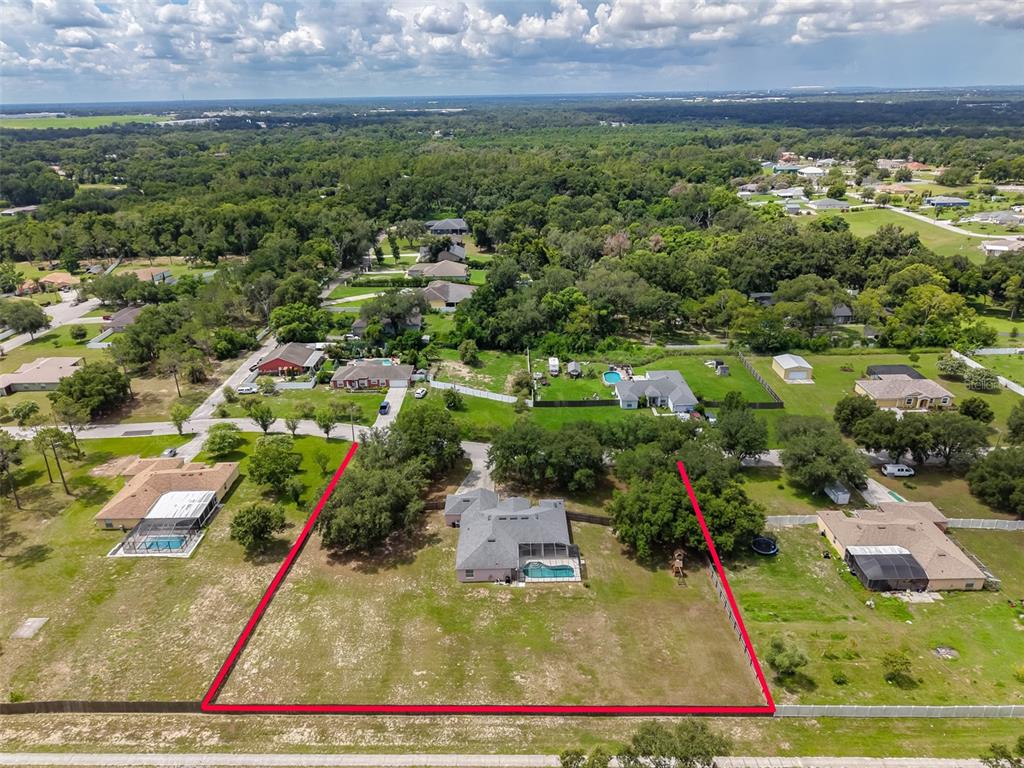 An aerial view shows a single-story house with a pool on a large grassy lot — 10234 BLOOMFIELD HILLS DRIVE, SEFFNER, FL