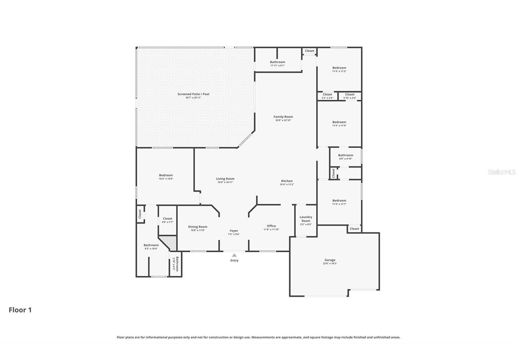 This is a floor plan for a single-story house featuring a pool and a garage — 10234 BLOOMFIELD HILLS DRIVE, SEFFNER, FL