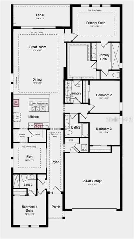 This is a floor plan for a single-story house with four bedrooms and a two-car garage — 19357 LOCHSIDE LANE, MOUNT DORA, FL