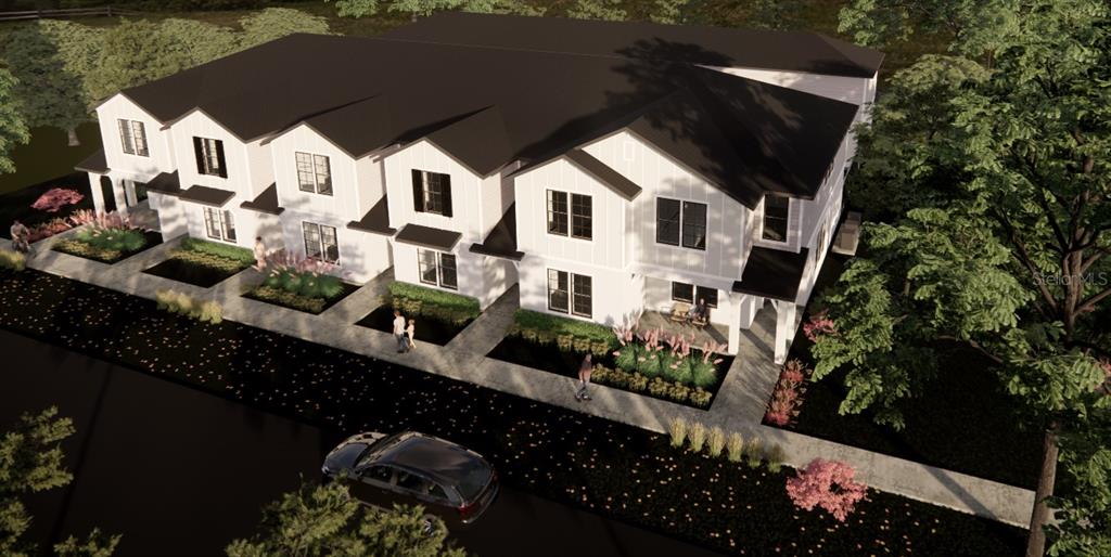 This is a digital rendering of a multi-unit townhouse building with white siding and dark roofs — N MAIN STREET, ST CLOUD, FL