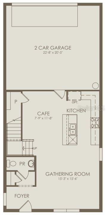 This floor plan shows the first level of a home with a garage and kitchen — 16681 SILVER BROOK WAY, WINTER GARDEN, FL