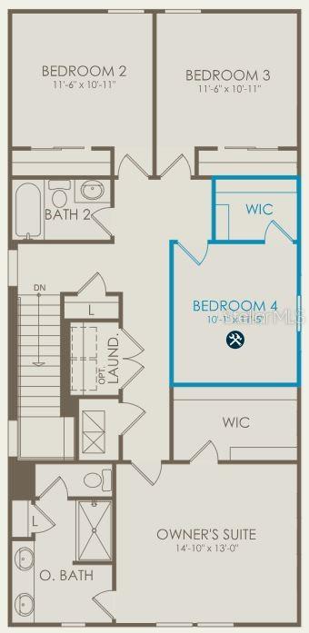 This floor plan shows the upper level of a home with four bedrooms and two bathrooms — 16681 SILVER BROOK WAY, WINTER GARDEN, FL