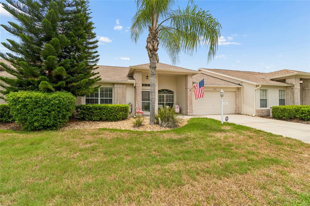 A single-story house with a beige facade, a palm tree, and a front-facing garage — 12133 ARRON TERRACE, TRINITY, FL