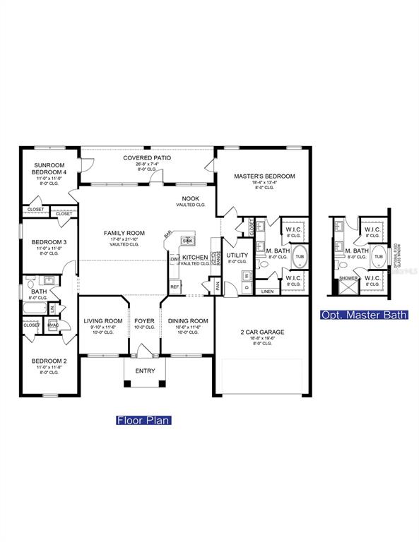 This is a floor plan for a single-story house with four bedrooms and a garage — 671 W HALLAM DRIVE, DUNNELLON, FL
