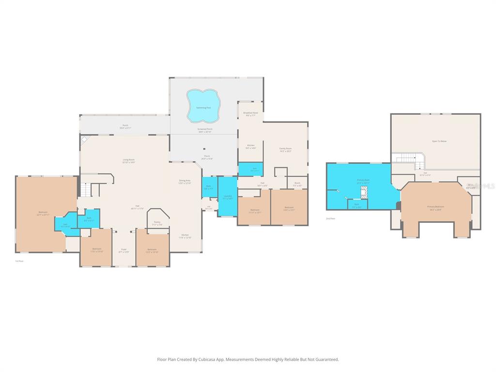 This is a two-story floor plan showing a house with a pool and multiple rooms — 18308 VALOR PATH, BROOKSVILLE, FL