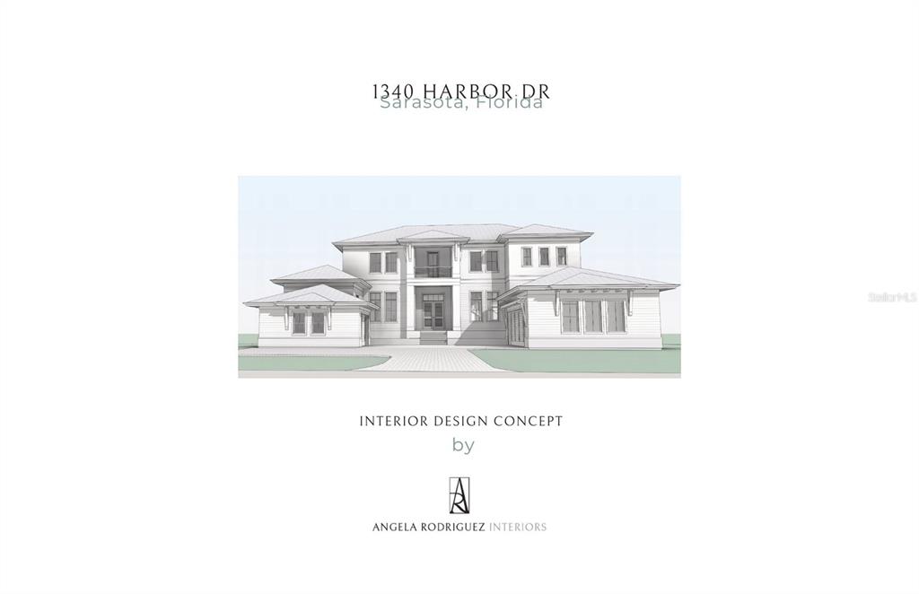 This is an architectural rendering of a two-story house with a white exterior — 1340 HARBOR DRIVE, SARASOTA, FL