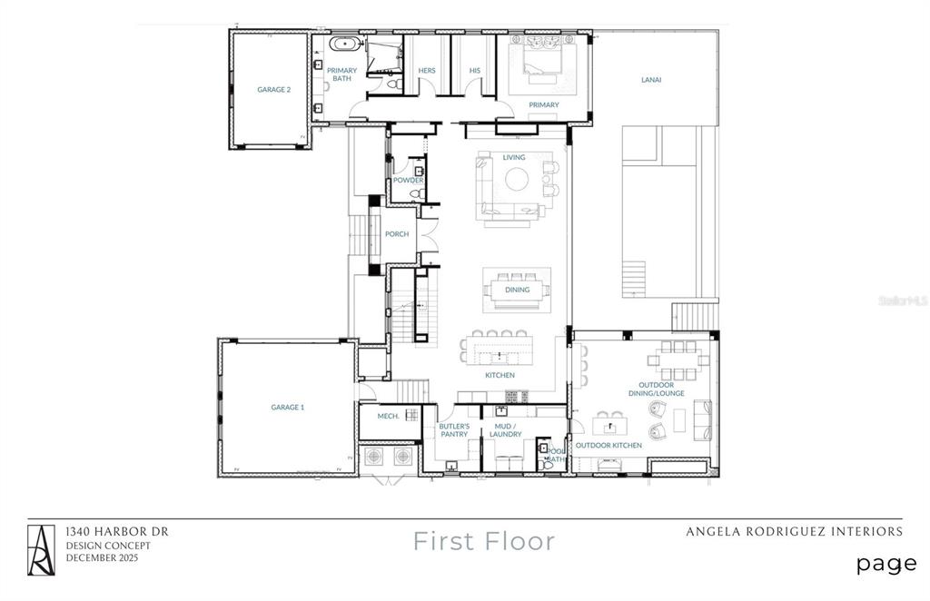 This is a floor plan for the first level of a residential home — 1340 HARBOR DRIVE, SARASOTA, FL