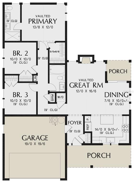 This is a floor plan for a single-story house featuring three bedrooms and a garage — 35118 RICHARDSON BOULEVARD, WEBSTER, FL