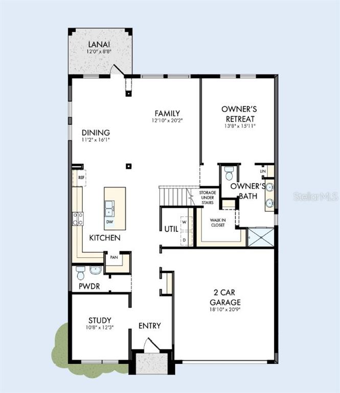 This is a floor plan for the first level of a home featuring a two-car garage — 5163 SEA BRANCH AVENUE, APOLLO BEACH, FL