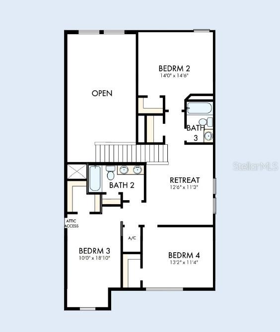 This floor plan shows the upper level of a house with four bedrooms and three bathrooms — 5163 SEA BRANCH AVENUE, APOLLO BEACH, FL