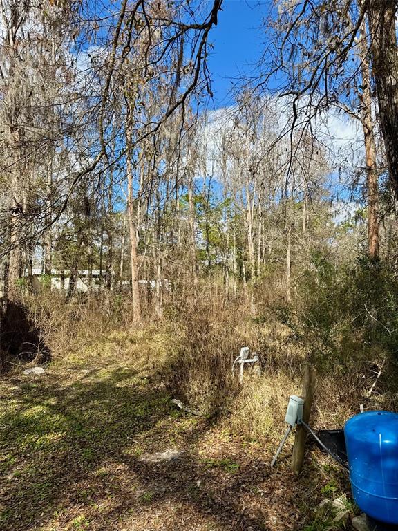 A wooded lot features a blue water tank and utility equipment in the foreground — 26931 DEACON LOOP, ZEPHYRHILLS, FL