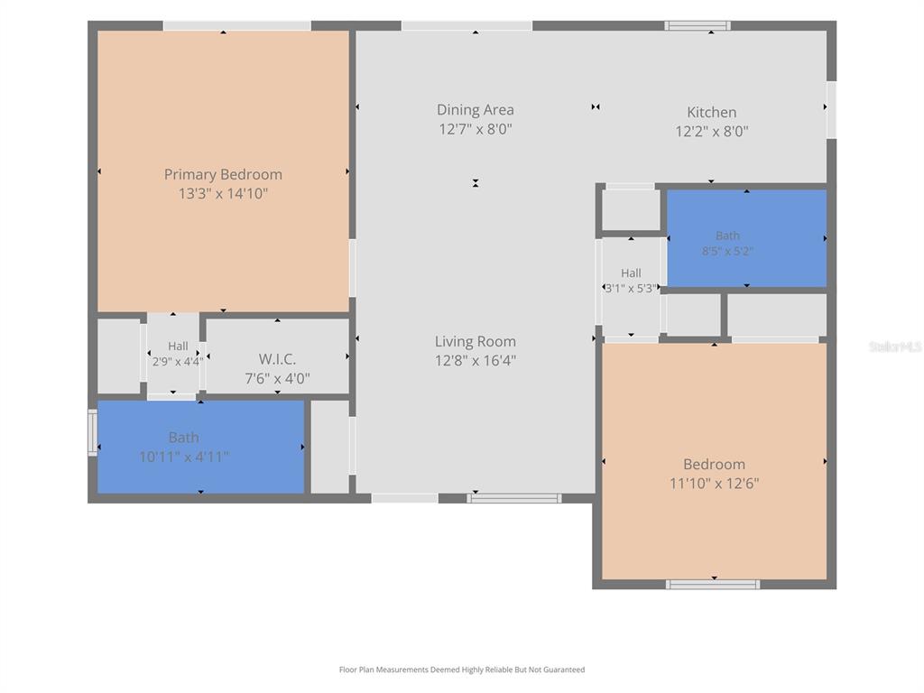 This is a floor plan showing the layout of a two-bedroom, two-bathroom residential unit — 10394 UPTON STREET, SPRING HILL, FL